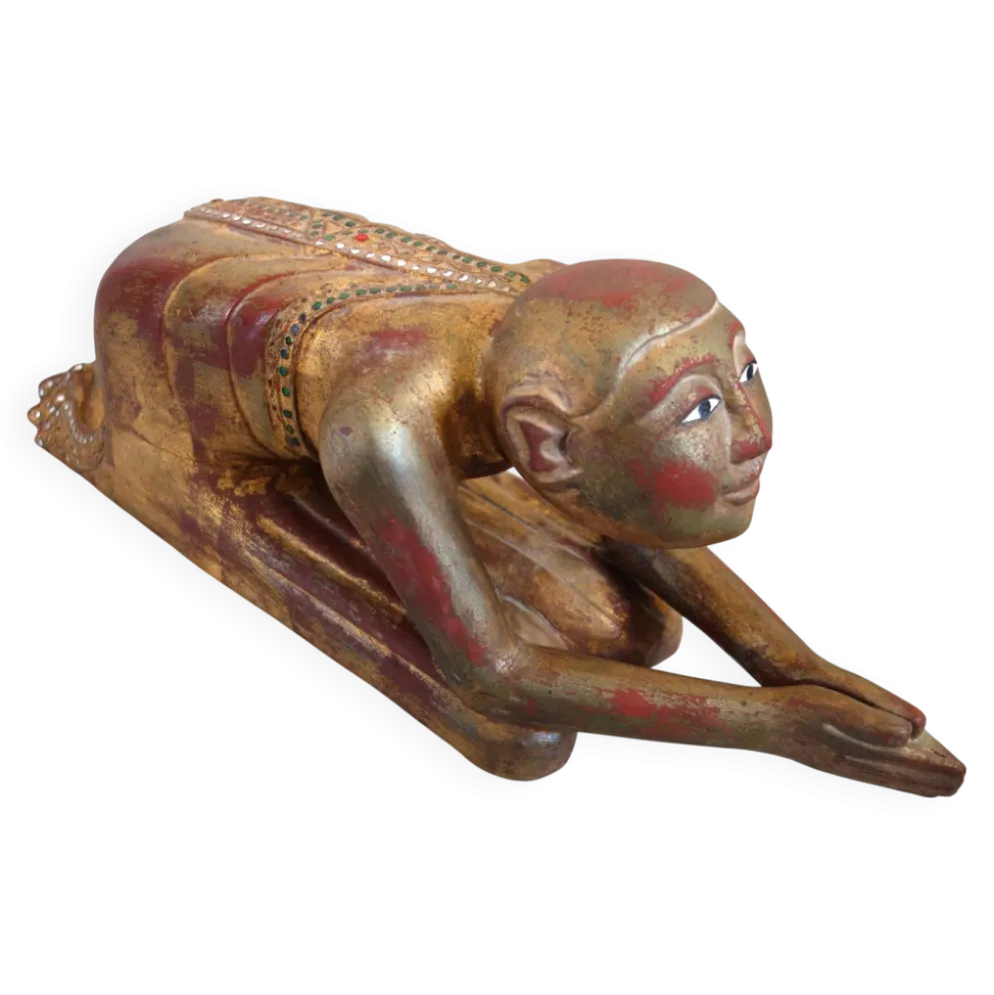 Statue Moine bouddhiste Birman en prière, XIXe siècle