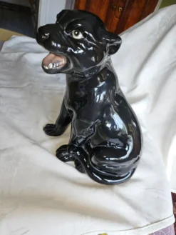 Statue Panthère Noire Vintage Céramique Italienne Années 70 - H25cm (R