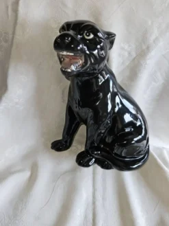 Statue Panthère Noire Vintage Céramique Italienne Années 70 - H25cm (R