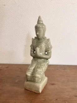 Statuette Bouddha Teppanom Priere Celadon Vert Thailande Sawankhalok Asie