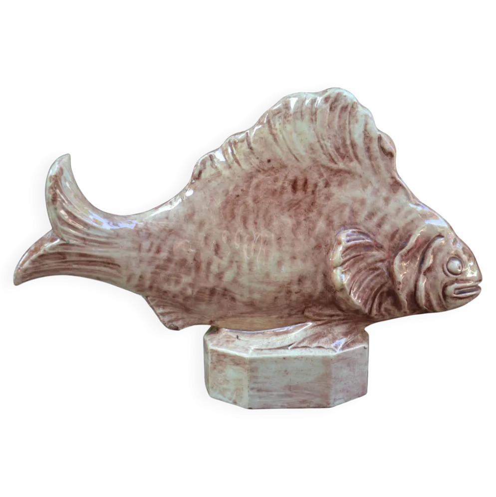 Statuette poisson en céramique signée