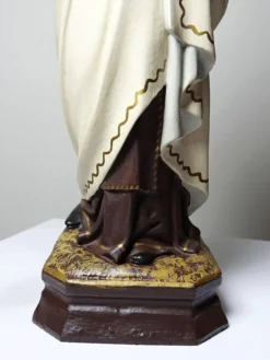 Statuette stuc ND du Mont Carmel, ateliers Olot, yeux en verre, 1920-1930