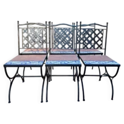 Suite de 6 chaises de jardin – Style méditerranéen années 1980 – Fer forgé