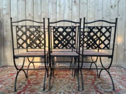 Suite de 6 chaises de jardin – Style méditerranéen années 1980 – Fer forgé