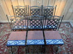 Suite de 6 chaises de jardin – Style méditerranéen années 1980 – Fer forgé