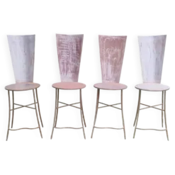 Suite de 4 Chaises Sculpturales "Haut Dossier" - Métal Brut Patiné - D