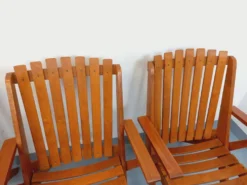 Suite de 4 fauteuils de jardin vintage en bois de hêtre des années 60