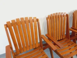 Suite de 4 fauteuils de jardin vintage en bois de hêtre des années 60