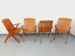 Suite de 4 fauteuils de jardin vintage en bois de hêtre des années 60