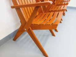 Suite de 4 fauteuils de jardin vintage en bois de hêtre des années 60