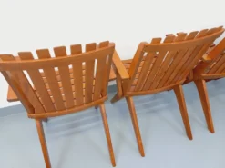 Suite de 4 fauteuils de jardin vintage en bois de hêtre des années 60