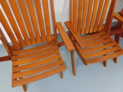 Suite de 4 fauteuils de jardin vintage en bois de hêtre des années 60