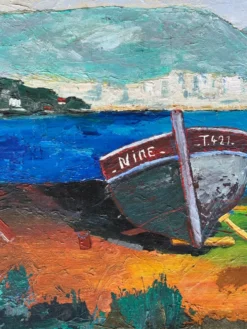 Suite de 3 huiles sur panneaux - paysages marins