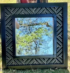 Superbe miroir contemporain métal et céramique géométrique