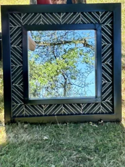 Superbe miroir contemporain métal et céramique géométrique