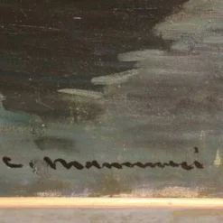 Superbe peinture du 20e siècle par C. Mannucci, Carnaval sur le pont du Rialto.