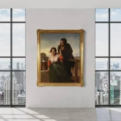 Superbe peinture signée FB et datée de 1853, les amoureux.