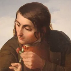Superbe peinture signée FB et datée de 1853, les amoureux.
