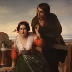 Superbe peinture signée FB et datée de 1853, les amoureux.