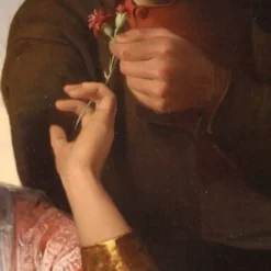 Superbe peinture signée FB et datée de 1853, les amoureux.