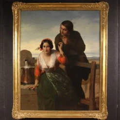 Superbe peinture signée FB et datée de 1853, les amoureux.
