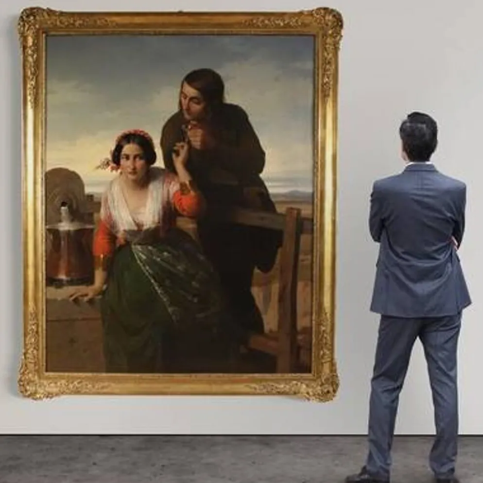 Superbe peinture signée FB et datée de 1853, les amoureux.