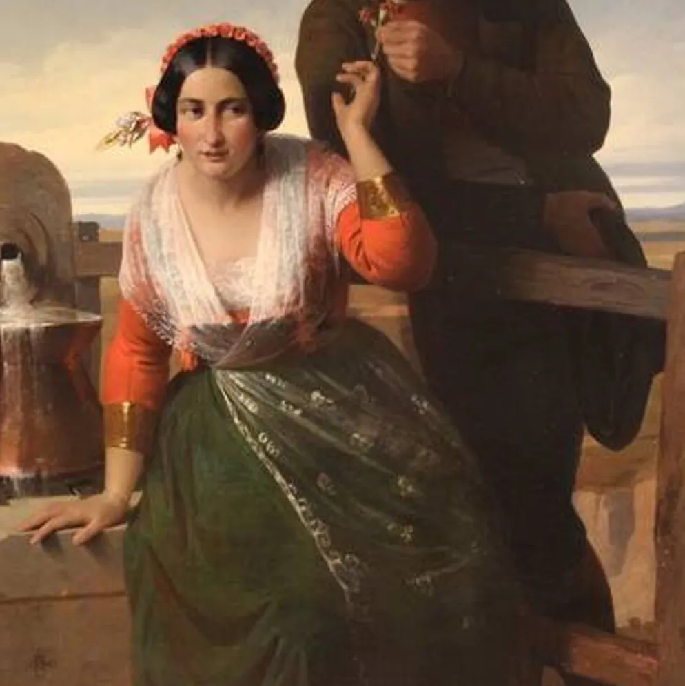 Superbe peinture signée FB et datée de 1853, les amoureux.