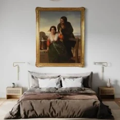 Superbe peinture signée FB et datée de 1853, les amoureux.