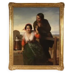 Superbe peinture signée FB et datée de 1853, les amoureux.