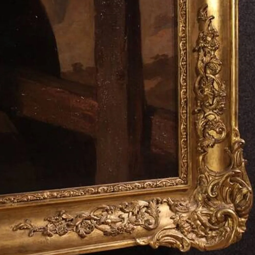 Superbe peinture signée FB et datée de 1853, les amoureux.