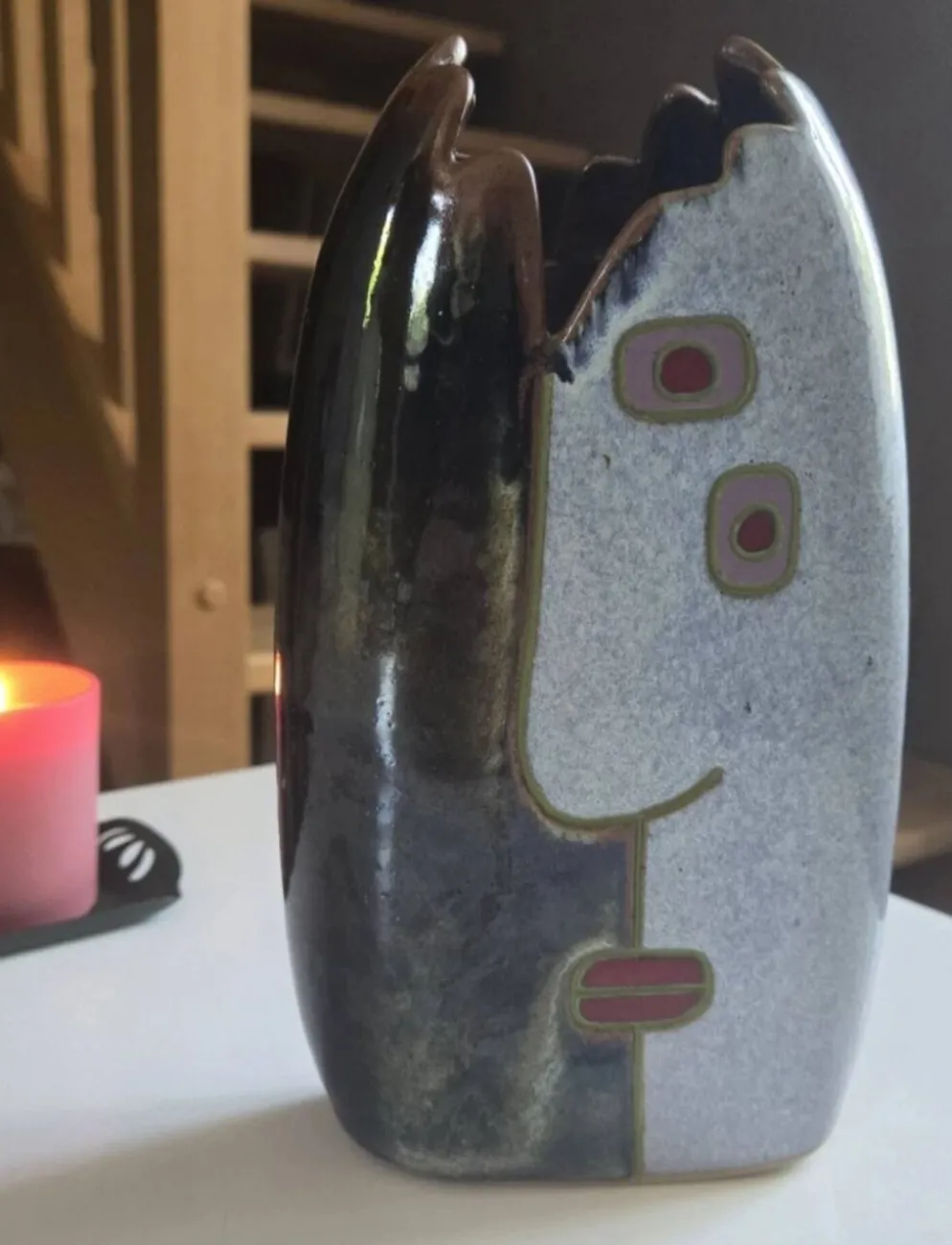 Superbe vase anthropomorphe en grès artisanal émaillé, de Remy Lacombe