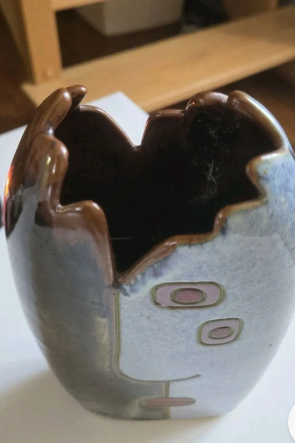 Superbe vase anthropomorphe en grès artisanal émaillé, de Remy Lacombe
