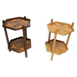 Support à deux niveaux en marqueterie du milieu du siècle, Tchécoslovaquie, années 1960-1970