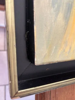 Tableau Abstrait Lyrique Huile sur Toile Cadre Noir Doré Années 60