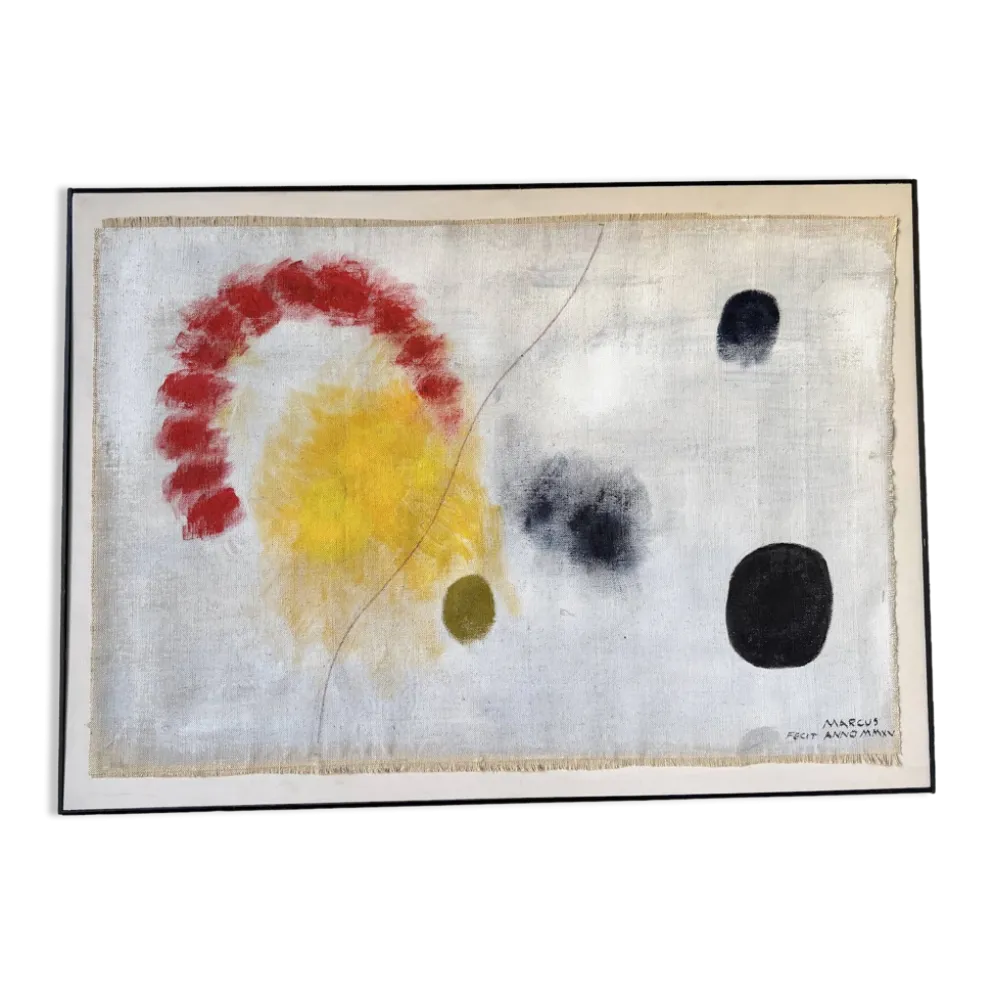 Tableau abstrait sur toile de lin dans le goût de Joan Miro