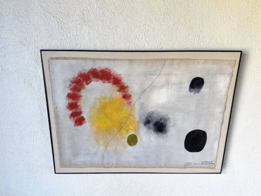 Tableau abstrait sur toile de lin dans le goût de Joan Miro