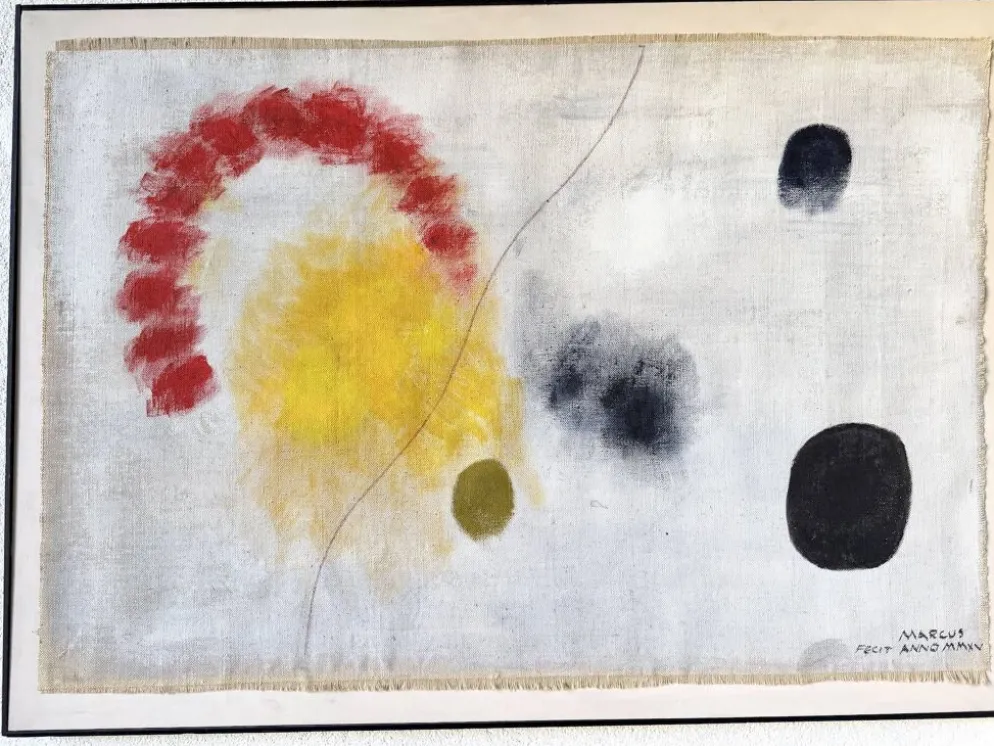 Tableau abstrait sur toile de lin dans le goût de Joan Miro