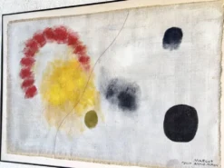 Tableau abstrait sur toile de lin dans le goût de Joan Miro