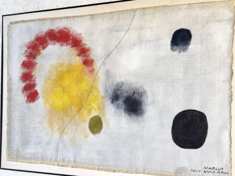 Tableau abstrait sur toile de lin dans le goût de Joan Miro