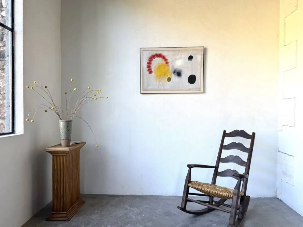 Tableau abstrait sur toile de lin dans le goût de Joan Miro