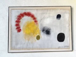 Tableau abstrait sur toile de lin dans le goût de Joan Miro