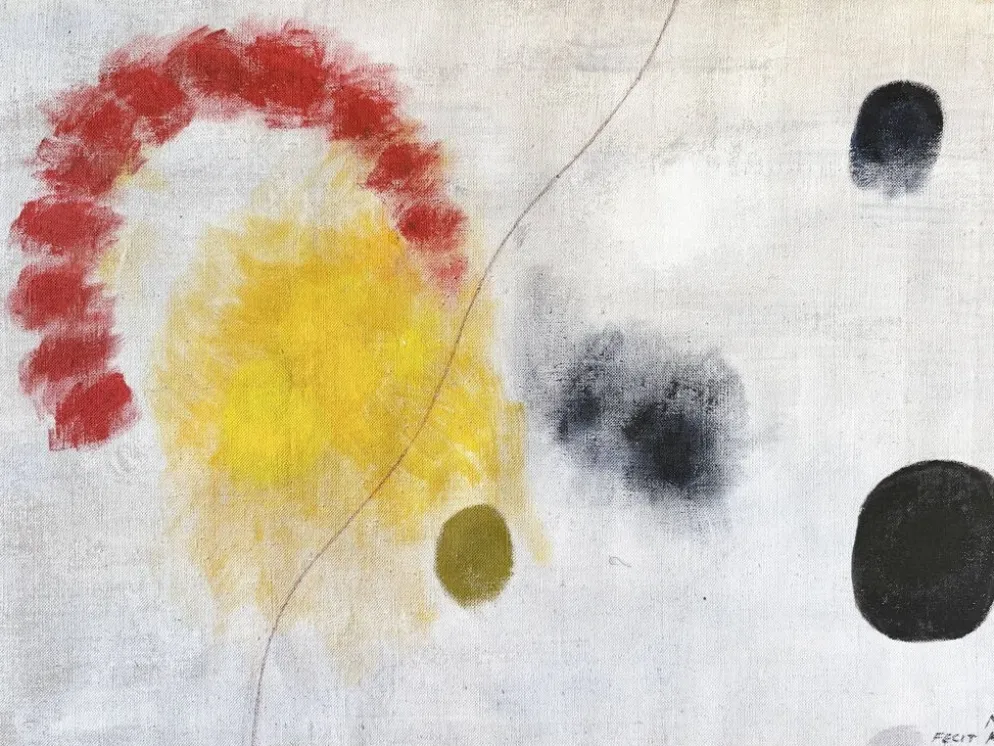 Tableau abstrait sur toile de lin dans le goût de Joan Miro