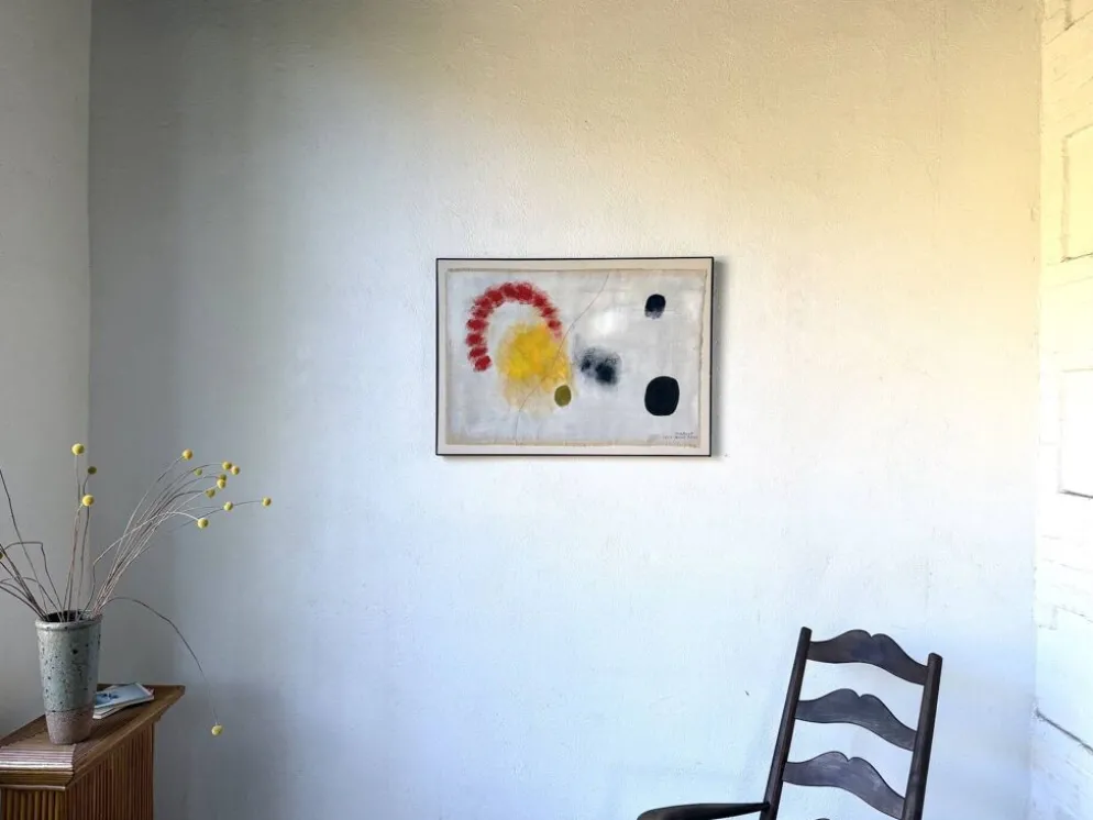 Tableau abstrait sur toile de lin dans le goût de Joan Miro