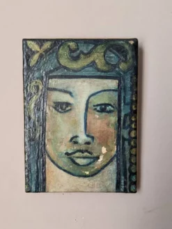 Tableau ancien acrylique sur toile portrait vintage ethnique tribal