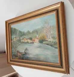 Tableau ancien huile sur toile signée J.V