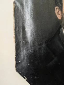 Tableau ancien huile sur toile octogonale portrait décoration campagne