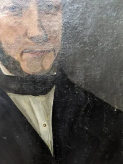 Tableau ancien huile sur toile octogonale portrait décoration campagne
