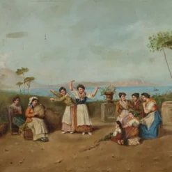 Tableau ancien « La tarentelle napolitaine » huile sur toile XIXe siècle