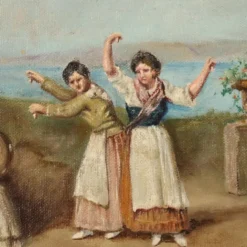 Tableau ancien « La tarentelle napolitaine » huile sur toile XIXe siècle