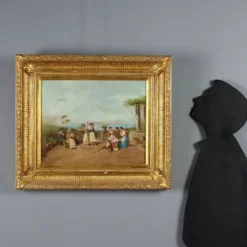 Tableau ancien « La tarentelle napolitaine » huile sur toile XIXe siècle